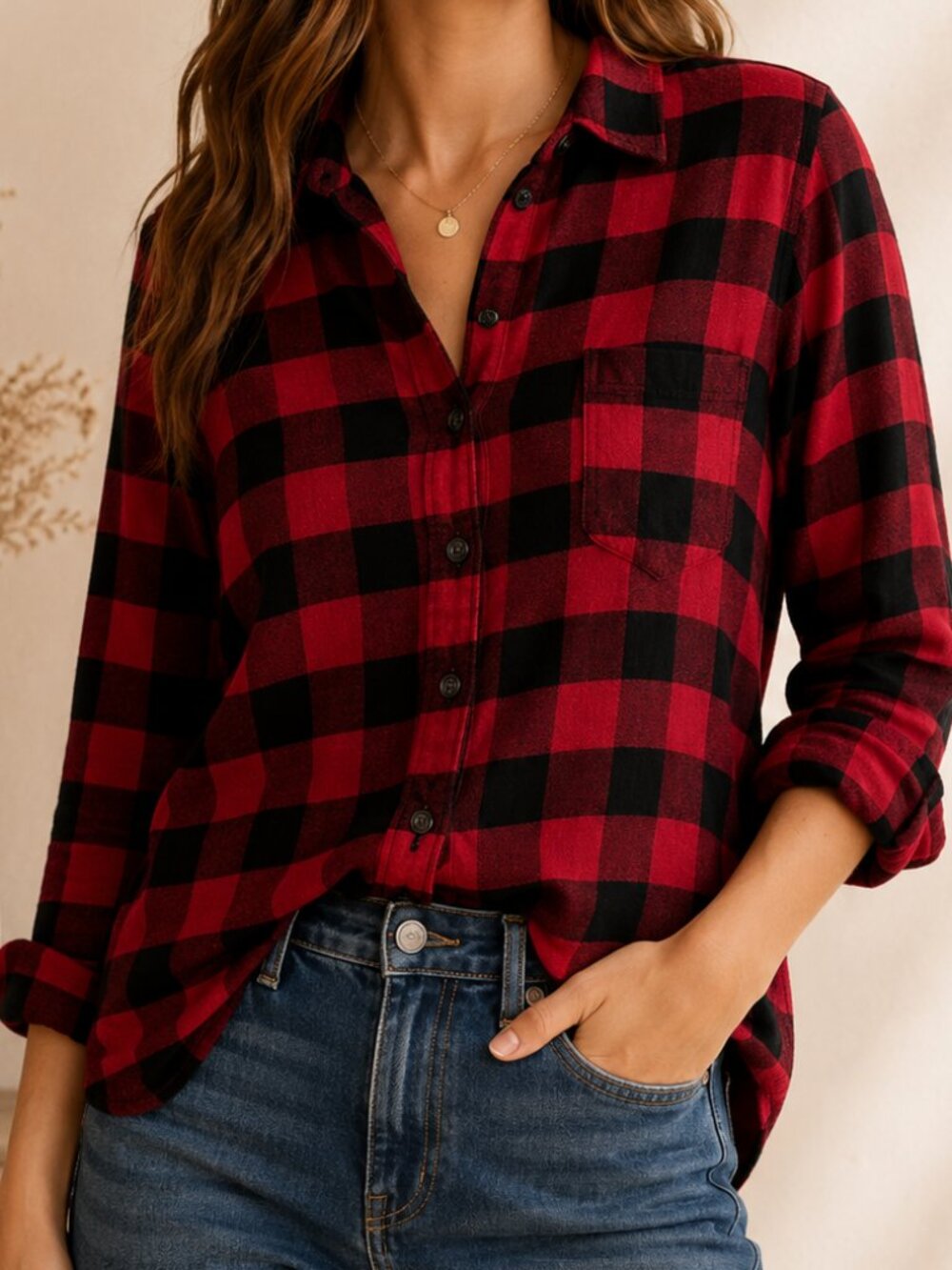 Abercrombie & Fitch Buffalo Plaid Flannel Shirt Red Black Relaxed Fit Small
